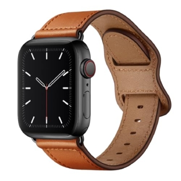 KYISGOS Compatible with iWatch Band 49mm/46mm/45mm/44mm/42mm-Series 3 2 1, Genuine Leather Replaceme...
