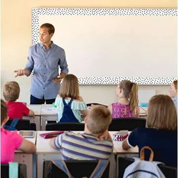 Teacher Created Resources Black Painted Dots on White Straight Rolled Border Trim (TCR8910)