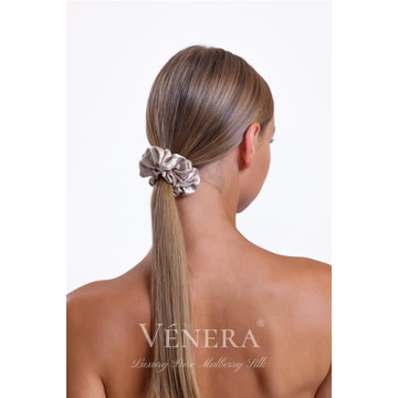 Vénera 100% Pure 22 Momme Mulberry Silk Scrunchies -Frizz&Breakage Prevention-Hair Care Ponytail Holders for Women- Silk Hair Ties (Black, White, Caramel)