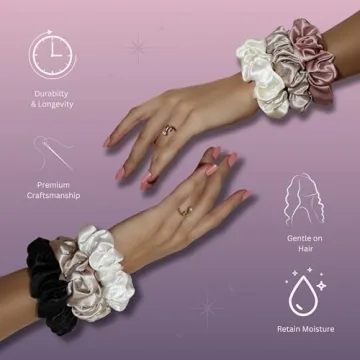 Vénera 100% Pure 22 Momme Mulberry Silk Scrunchies -Frizz&Breakage Prevention-Hair Care Ponytail Holders for Women- Silk Hair Ties (Black, White, Caramel)