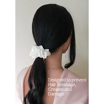 Vénera 100% Pure 22 Momme Mulberry Silk Scrunchies -Frizz&Breakage Prevention-Hair Care Ponytail Holders for Women- Silk Hair Ties (Black, White, Caramel)