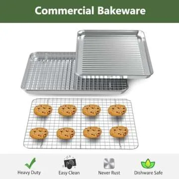 ROTTAY Baking Sheet, Half Sheet Pan with Cooling Rack Set [2 Pans + 2 Racks], Stainless Steel Baking...