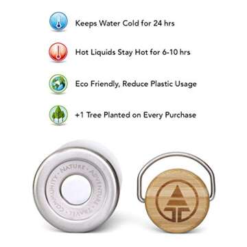 Tree Tribe Stainless Steel Water Bottle 20 oz - Indestructible, BPA Free, 100% Leak Proof, Eco Friendly, Double Wall Insulated Technology for Hot and Cold Drinks, Wide Mouth, Bamboo Cap