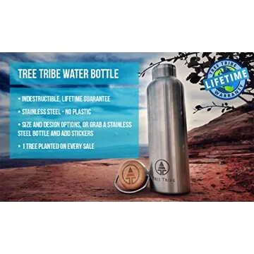 Tree Tribe Stainless Steel Water Bottle 20 oz - Indestructible, BPA Free, 100% Leak Proof, Eco Friendly, Double Wall Insulated Technology for Hot and Cold Drinks, Wide Mouth, Bamboo Cap