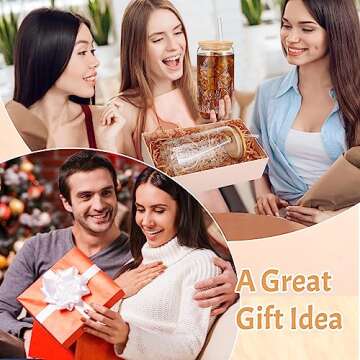 Bokon 3 Pcs Floral Iced Glass Cups with Bamboo Lids and Straws 16 oz Wildflower Coffee Cup Gift for Women Cute Flower Drinking Glass Bottle with 2 Cleaning Brushes, Birthday Bridesmaid Party Gifts