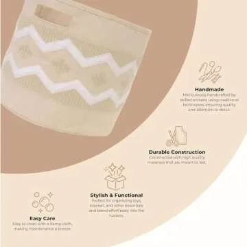 Crane Baby Fabric Round Nursery Storage Basket, Toy Storage, Beige Boho, 13"x12", Toy Basket, Baby S...