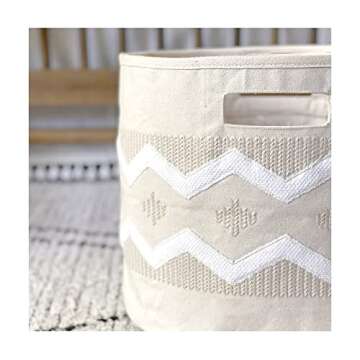 Crane Baby Fabric Round Nursery Storage Basket, Toy Storage, Beige Boho, 13"x12", Toy Basket, Baby Storage Organizer, Toy Organizers and Storage Bins, Baby Organizers and Storage, Toy Bins