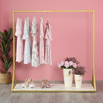 HOMEKAYT Gold Clothing Rack Gold Garment Rack with Wooden Shelf Gold Clothes Rack Metal Display Rack...