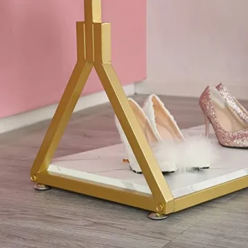Elegant Gold Clothing Rack with Wooden Shelf for Boutique