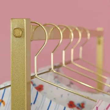 Elegant Gold Clothing Rack with Wooden Shelf for Boutique