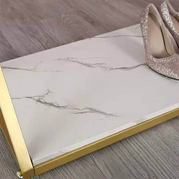 Elegant Gold Clothing Rack with Wooden Shelf for Boutique