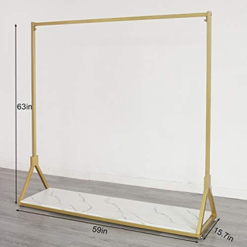 Elegant Gold Clothing Rack with Wooden Shelf for Boutique