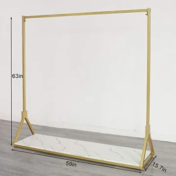 Elegant Gold Clothing Rack with Wooden Shelf for Boutique