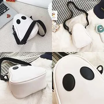 Halloween Pumpkin Cute Ghost Purse, Pu Leather Crossbody Bag Shoulder Bag For Girls, Spooky Season Trick Or Treat (white, One Size)