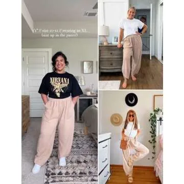 Xiaoxuemeng Womens Baggy Wide Leg Pants Casual Elastic Waisted Palazzo Harem Pants with Pockets (Khaki-M)