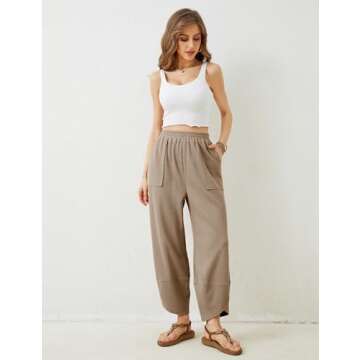 Xiaoxuemeng Womens Baggy Wide Leg Pants Casual Elastic Waisted Palazzo Harem Pants with Pockets (Khaki-M)