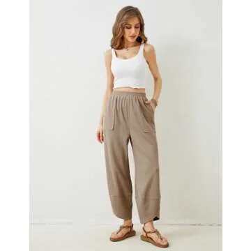 Xiaoxuemeng Womens Baggy Wide Leg Pants Casual Elastic Waisted Palazzo Harem Pants with Pockets (Khaki-M)