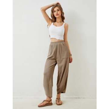 Xiaoxuemeng Womens Baggy Wide Leg Pants Casual Elastic Waisted Palazzo Harem Pants with Pockets (Khaki-M)