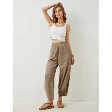 Xiaoxuemeng Womens Baggy Wide Leg Pants Casual Elastic Waisted Palazzo Harem Pants with Pockets (Khaki-M)