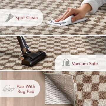 nuLOOM Adelaide Checkered 7x9 Shag Area Rug for Living Room Bedroom Dining Room Nursery, Beige/Brown