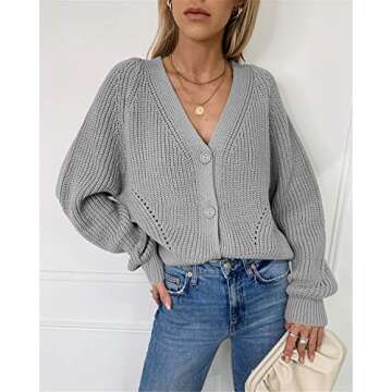 March9 Womens Fuzzy Cardigan Sweaters Oversized Long Sleeve Buttons Up V Neck Lightweight Loose Knit Sweater Cloak Tops