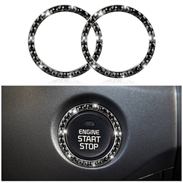 2 Pack Bling Car Decor Crystal Rhinestone Ring Emblem Sticker, Bling Car Accessories for Women, Car ...