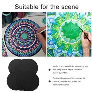 MILISTEN 8Pcs Round Black Cardboard, Mandala Cardboard, Round Kraft Paper for Painting Craft Artist Painter DIY Making, 15x15cm/ 5. 9x5. 9in