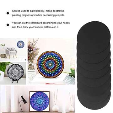 MILISTEN 8Pcs Round Black Cardboard, Mandala Cardboard, Round Kraft Paper for Painting Craft Artist Painter DIY Making, 15x15cm/ 5. 9x5. 9in