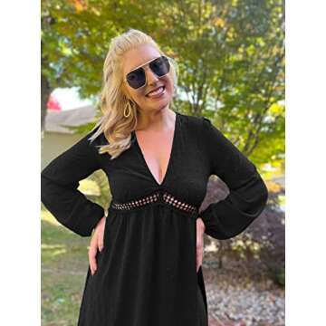 BIUBIU Women's Long Sleeve V Neck Maxi Dress Boho Fall Winter Casual Formal Lace Fashion 2022 Long Dresses(Black,M)