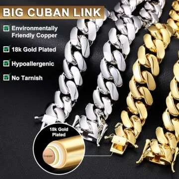 Ucciyo 22MM Gold Plated Cuban Chain for Men - Luxury Jewelry