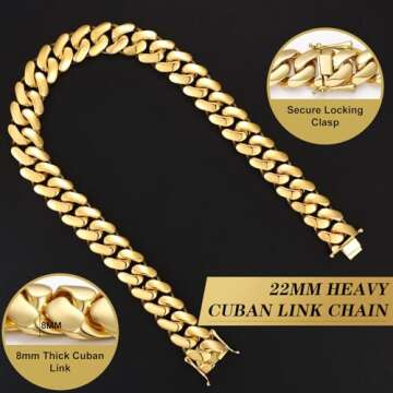 Ucciyo 22MM Gold Plated Cuban Chain for Men - Luxury Jewelry
