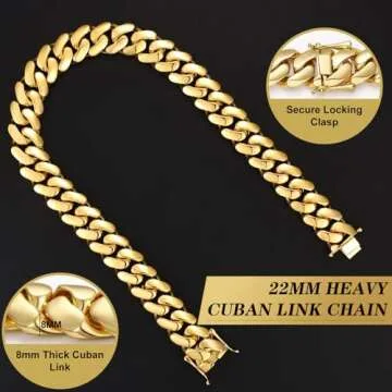 Ucciyo 22MM Gold Plated Cuban Chain for Men - Luxury Jewelry