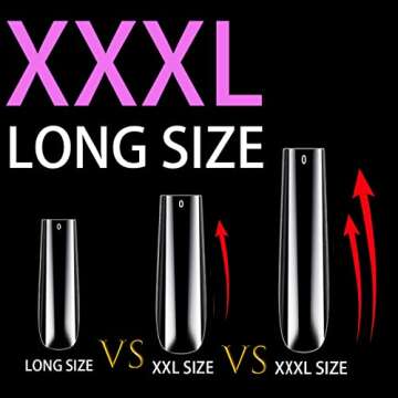 Upgrade 3XL Tapered Square Full Cover Nail Tips,504 Pcs 2.2" Clear XXXL Extra Long Square Straight N...