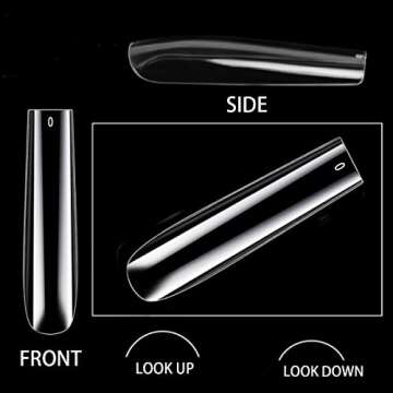 Upgrade 3XL Tapered Square Full Cover Nail Tips,504 Pcs 2.2" Clear XXXL Extra Long Square Straight Nail Tips for Acrylic Nails,EJIUJIUO 3XL No Curve Nail Tips Flattened Square Nail Tips(12 Sizes)