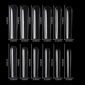Upgrade 3XL Tapered Square Full Cover Nail Tips,504 Pcs 2.2" Clear XXXL Extra Long Square Straight Nail Tips for Acrylic Nails,EJIUJIUO 3XL No Curve Nail Tips Flattened Square Nail Tips(12 Sizes)