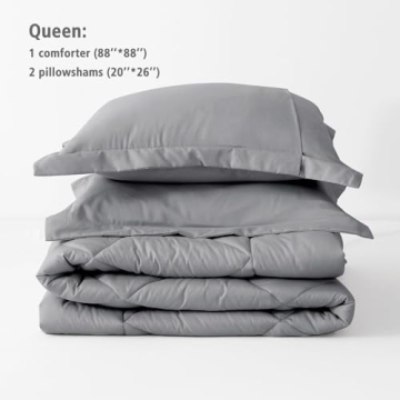 JOLLYVOGUE Queen Comforter Set, Reversible Light Grey Bed in a Bag Bedding Set for All Seasons, 3 Pieces Bed Set with 1 Comforter and 2 Pillow Shams