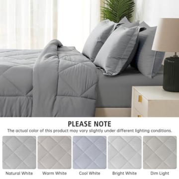 JOLLYVOGUE Queen Comforter Set, Reversible Light Grey Bed in a Bag Bedding Set for All Seasons, 3 Pieces Bed Set with 1 Comforter and 2 Pillow Shams