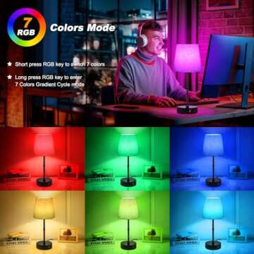 Ascher Dimmable Bedside Table Lamp with 3 Color Temperatures, RGB Color Changing Lamps, Nightstand Lamp with Dual USB Charging Ports, Touch Control Desk Lamp for Bedroom Living Room Dorm Study Office