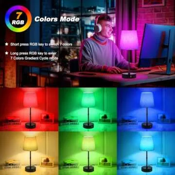 Ascher Dimmable Bedside Table Lamp with 3 Color Temperatures, RGB Color Changing Lamps, Nightstand Lamp with Dual USB Charging Ports, Touch Control Desk Lamp for Bedroom Living Room Dorm Study Office