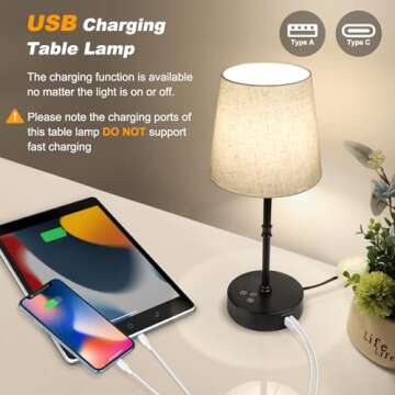 Ascher Dimmable Bedside Table Lamp with 3 Color Temperatures, RGB Color Changing Lamps, Nightstand Lamp with Dual USB Charging Ports, Touch Control Desk Lamp for Bedroom Living Room Dorm Study Office