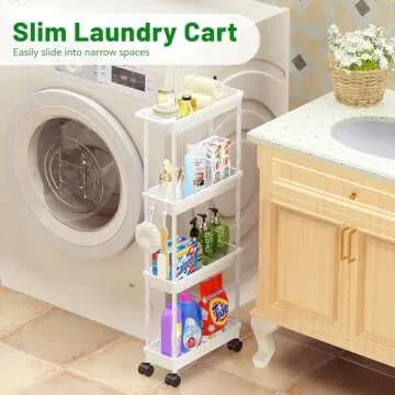PouHenier.jh 4 Tier Small Slim Bathroom Storage Rolling Utility Cart Organizer, Detachable Narrow Ca...