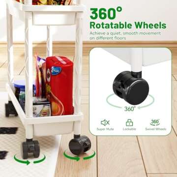 PouHenier.jh 4 Tier Small Slim Bathroom Storage Rolling Utility Cart Organizer, Detachable Narrow Caddy with Wheels for Dorm and Laundry, Skinny Sturdy Organization Trolley for Snack Craft Art (White)