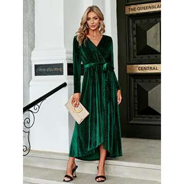BerryGo Women's Long Sleeve Prom Formal Velvet Wrap Dress Cocktail Party Winter Long Maxi Dress with...