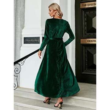 BerryGo Women's Long Sleeve Prom Formal Velvet Wrap Dress Cocktail Party Winter Long Maxi Dress with Slit Emerald Green XL