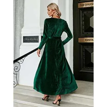 BerryGo Women's Long Sleeve Prom Formal Velvet Wrap Dress Cocktail Party Winter Long Maxi Dress with Slit Emerald Green XL
