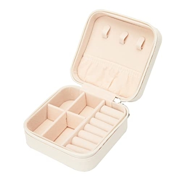 LETURE PU Leather Small Jewelry Box, Travel Portable Jewelry Case for Ring, Pendant, Earring, Necklace, Bracelet Organizer Storage Holder Boxes (White)
