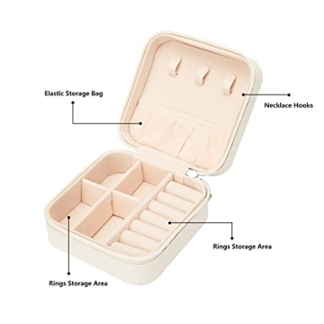 LETURE PU Leather Small Jewelry Box, Travel Portable Jewelry Case for Ring, Pendant, Earring, Necklace, Bracelet Organizer Storage Holder Boxes (White)