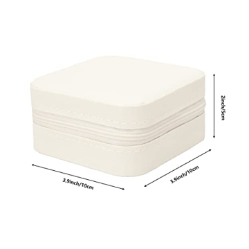 LETURE PU Leather Small Jewelry Box, Travel Portable Jewelry Case for Ring, Pendant, Earring, Necklace, Bracelet Organizer Storage Holder Boxes (White)