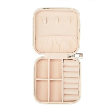 LETURE PU Leather Small Jewelry Box, Travel Portable Jewelry Case for Ring, Pendant, Earring, Necklace, Bracelet Organizer Storage Holder Boxes (White)