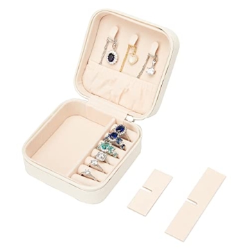 LETURE PU Leather Small Jewelry Box, Travel Portable Jewelry Case for Ring, Pendant, Earring, Necklace, Bracelet Organizer Storage Holder Boxes (White)